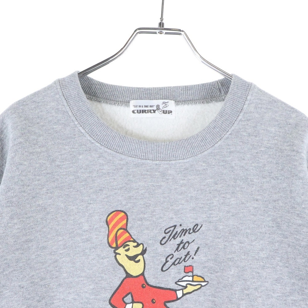 NO BRAND(ノーブランド) CURRY UP カレーアップ ロゴプリント クルーネックスウェットトレーナー グレー