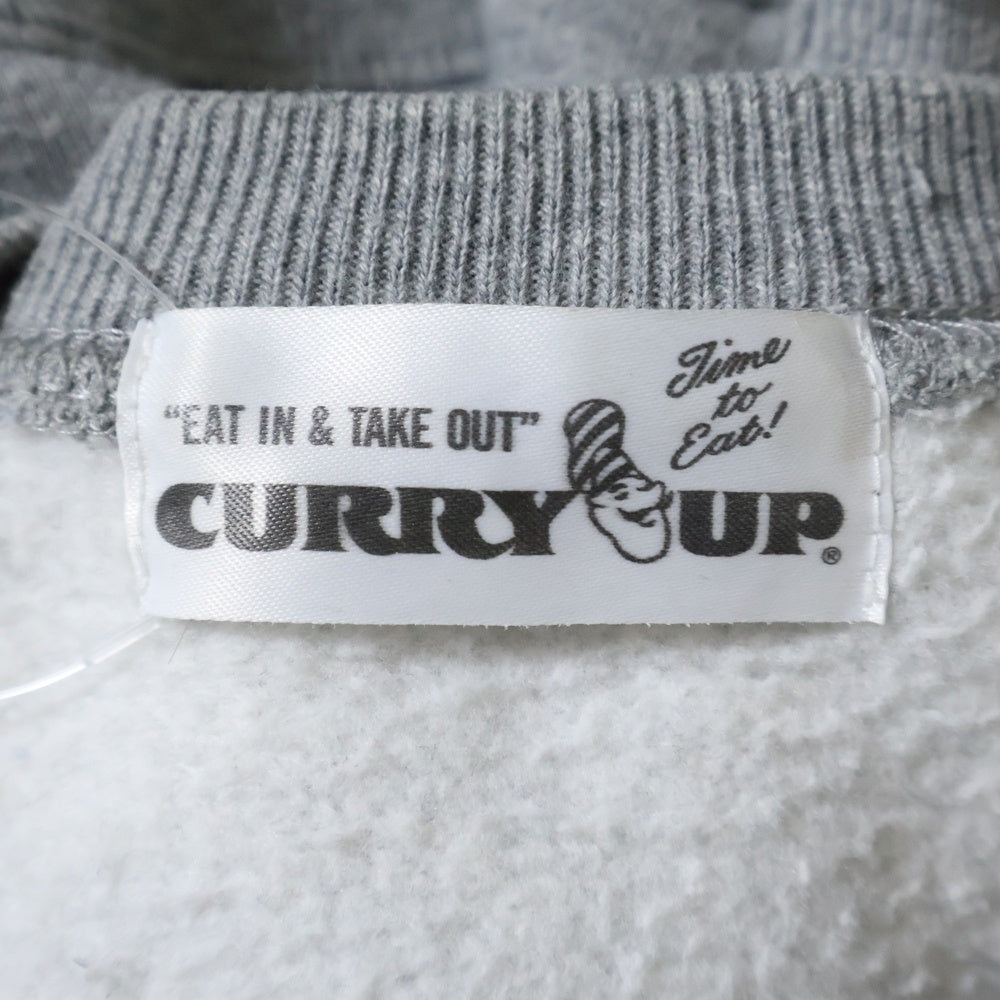 NO BRAND(ノーブランド) CURRY UP カレーアップ ロゴプリント クルーネックスウェットトレーナー グレー