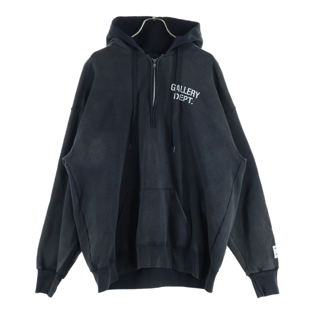 GALLERY DEPT.(ギャラリーデプト) LOGO OVER SIZED HALF ZIP HOODIE ダメージ加工 ロゴオーバーサイズ ハーフジップスウェットパーカー ブラック
