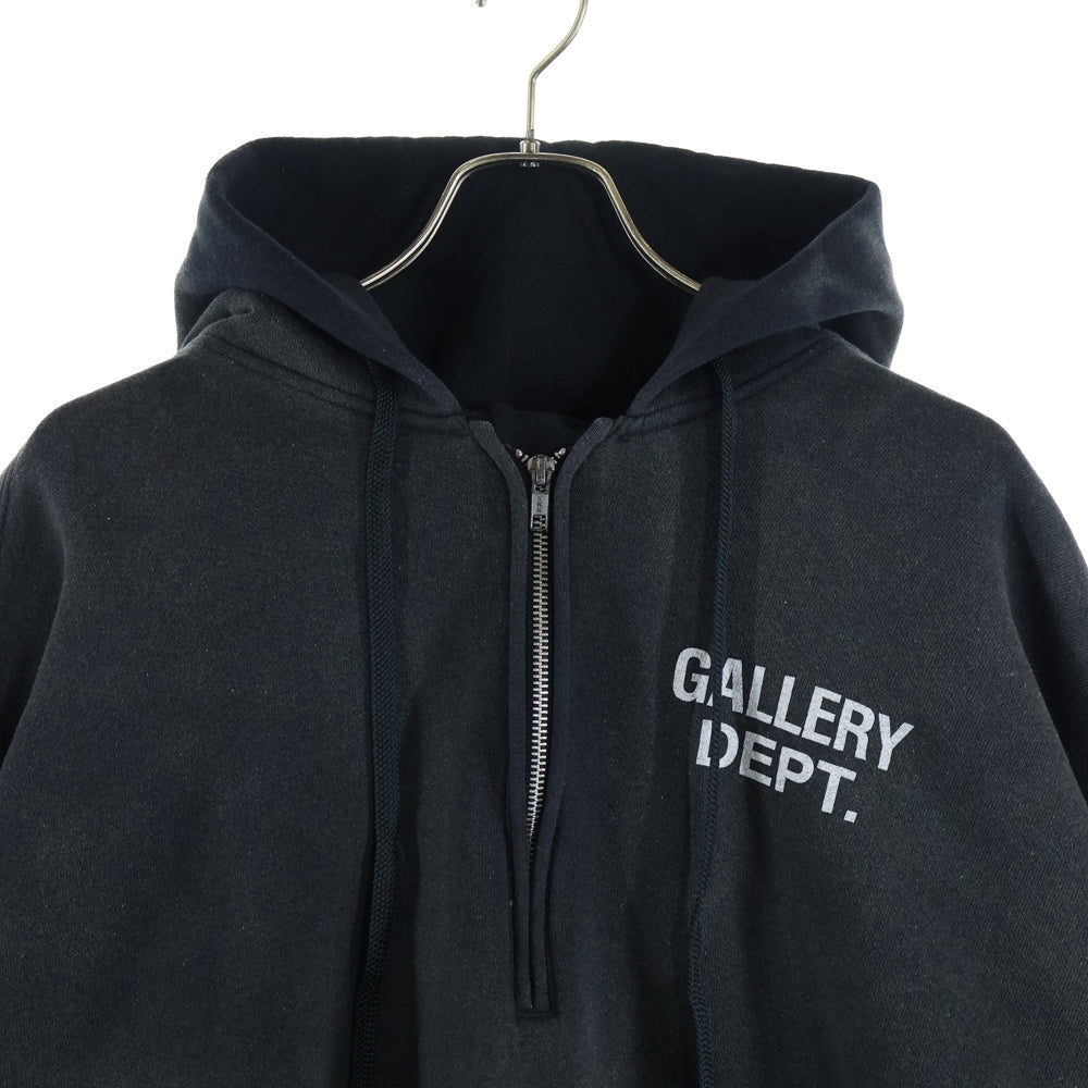 GALLERY DEPT.(ギャラリーデプト) LOGO OVER SIZED HALF ZIP HOODIE ダメージ加工 ロゴオーバーサイズ ハーフジップスウェットパーカー ブラック