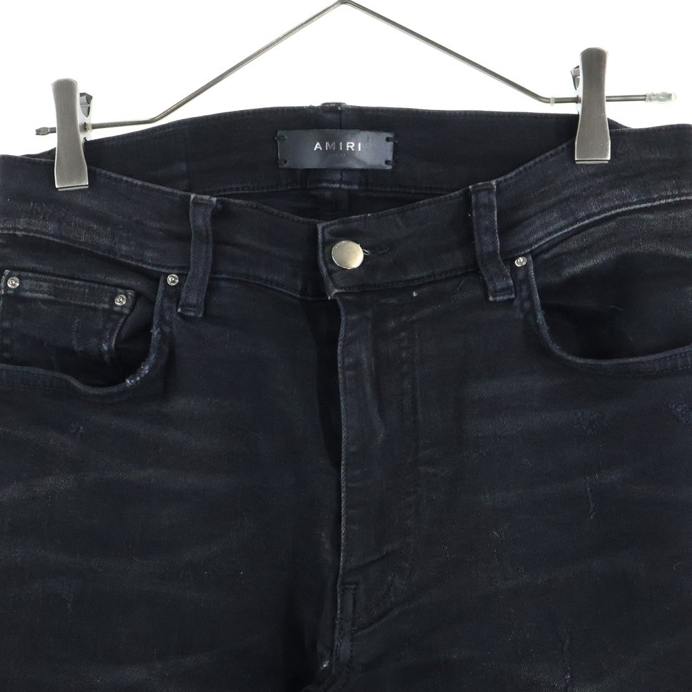 AMIRI(アミリ) ロゴパッチ ダメージ加工 ストレッチスキニーデニムパンツ ブラック