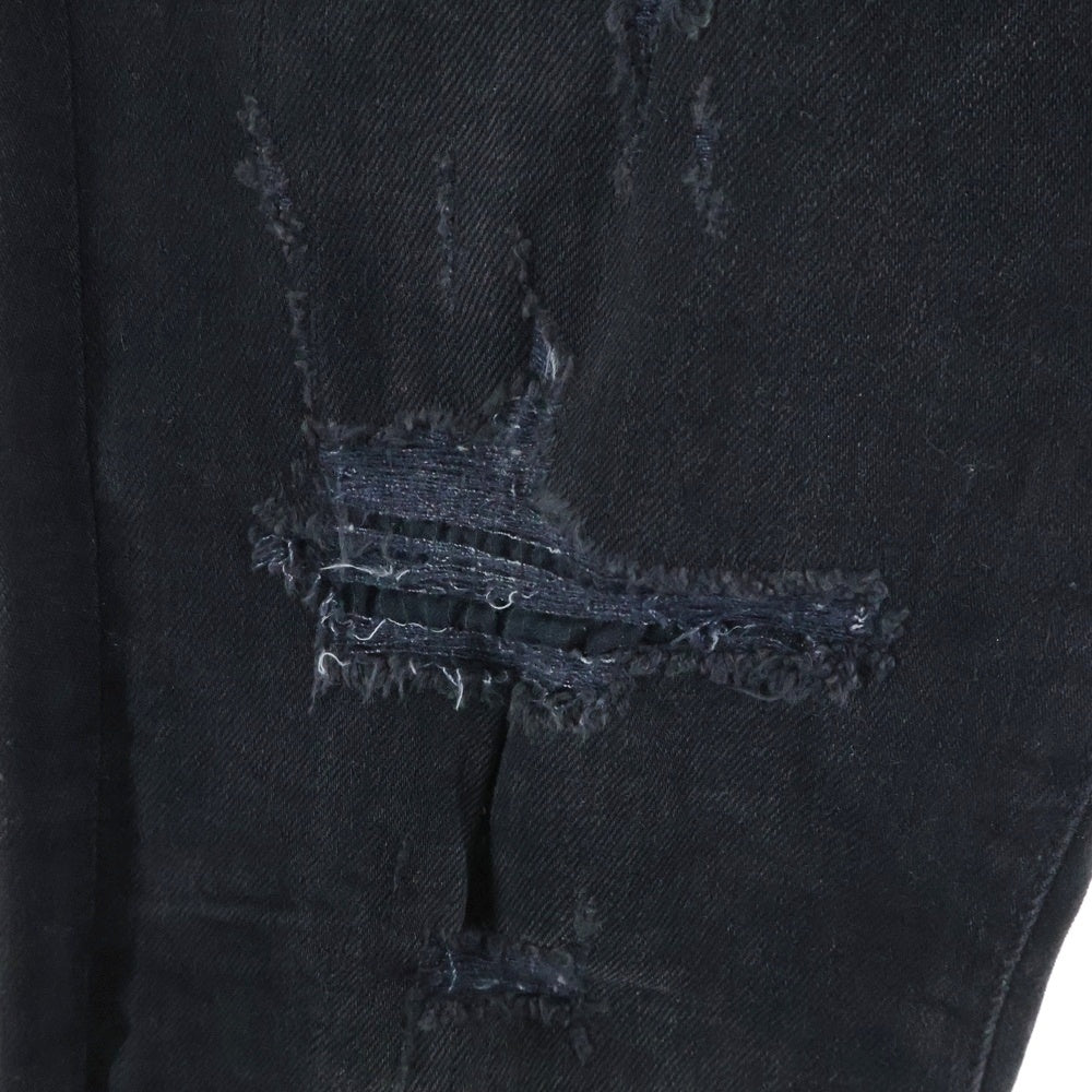 AMIRI(アミリ) ロゴパッチ ダメージ加工 ストレッチスキニーデニムパンツ ブラック