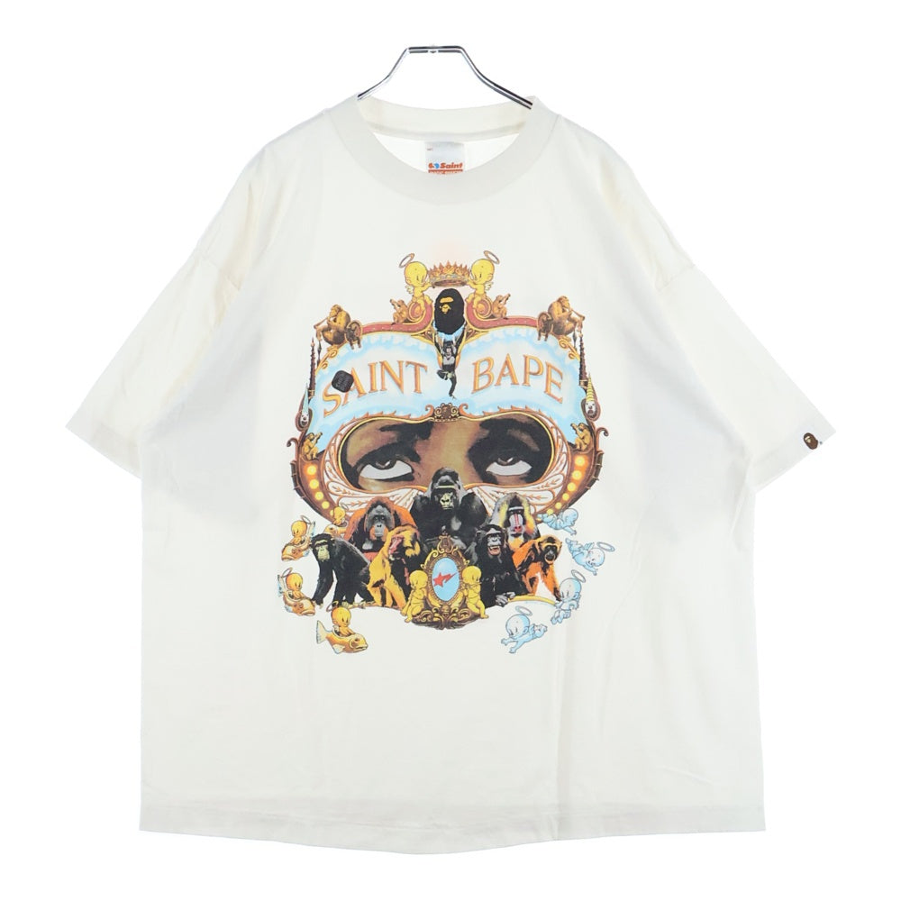 SAINT MICHAEL(セントマイケル) 25AW ×BAPE SS TEE GENERATION ×アベイシングエイプ プリント半袖Tシャツ ホワイト SM-HR1-0000-C36