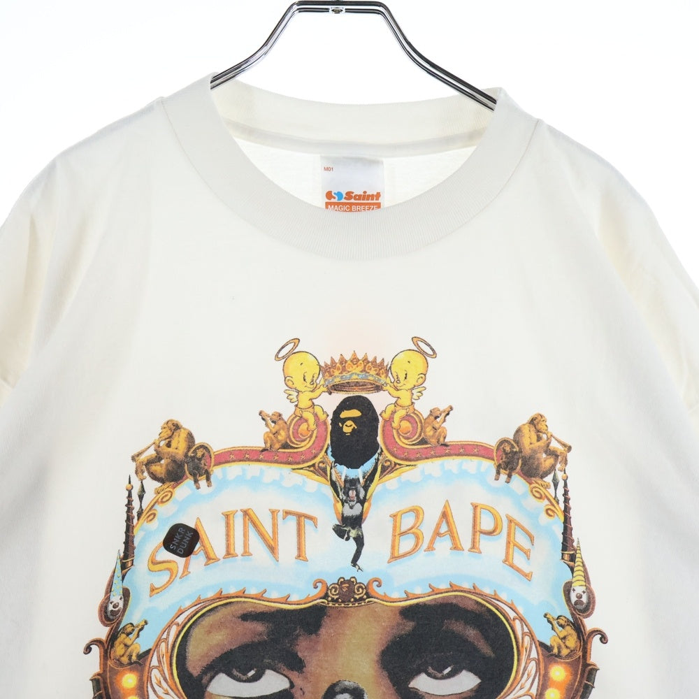 SAINT MICHAEL(セントマイケル) 25AW ×BAPE SS TEE GENERATION ×アベイシングエイプ プリント半袖Tシャツ ホワイト SM-HR1-0000-C36
