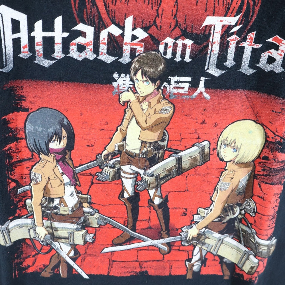 NO BRAND(ノーブランド) Attack on Titan 進撃の巨人 キャラクター プリンテッドTシャツ カットソー ブラック