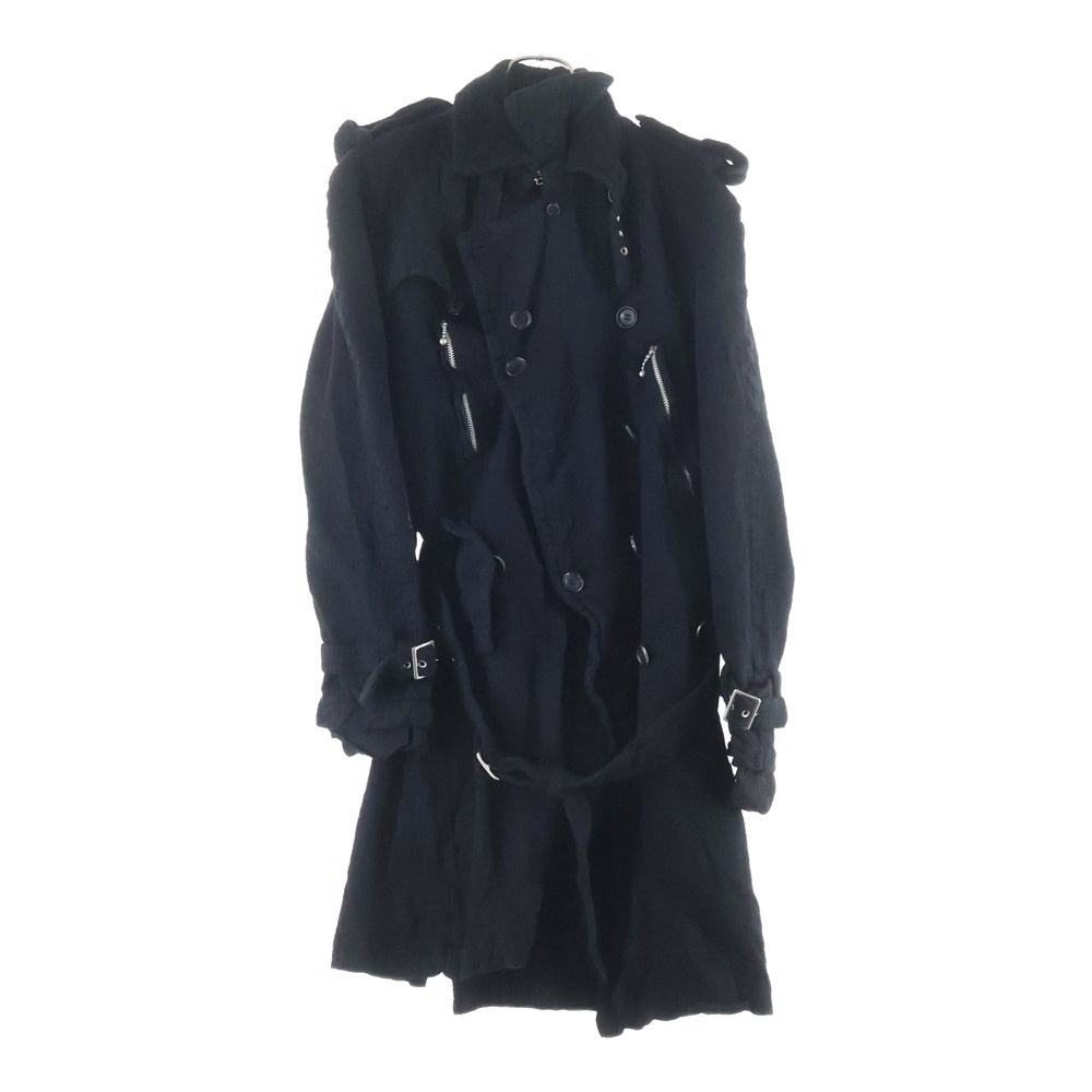 JUNYA WATANABE COMME des GARCONS(ジュンヤワタナベ コムデギャルソン) 07AW シワ加工 ジップデザイン 縮絨 ウールトレンチコート ブラック