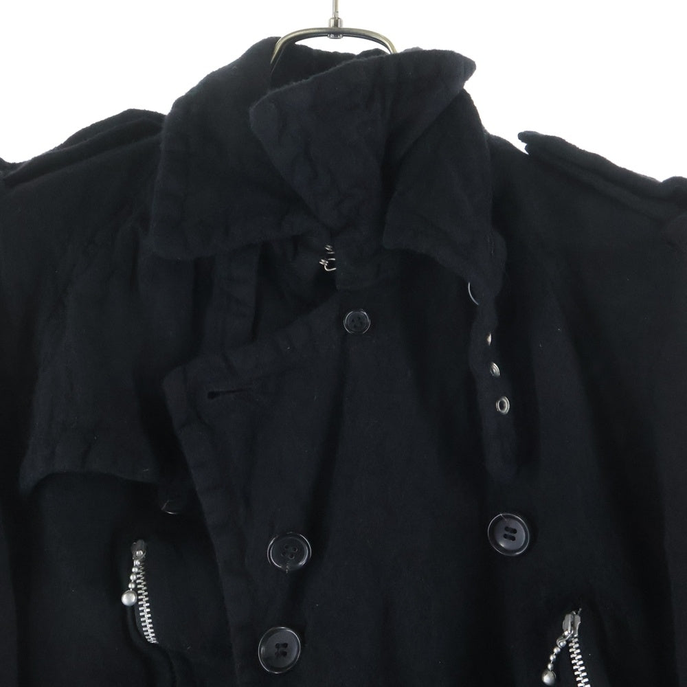 JUNYA WATANABE COMME des GARCONS(ジュンヤワタナベ コムデギャルソン) 07AW シワ加工 ジップデザイン 縮絨 ウールトレンチコート ブラック