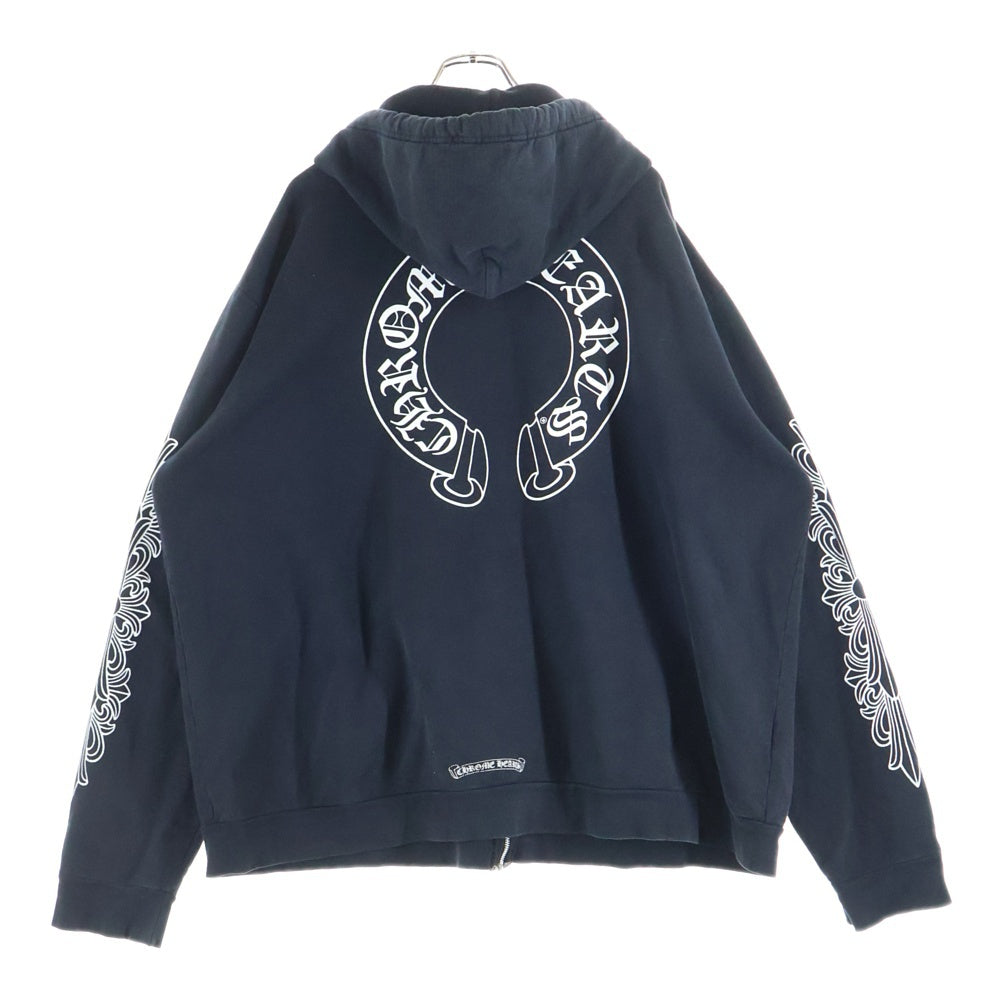 CHROME HEARTS(クロムハーツ) SWTSHRT HD ZIP ダガージップ アームフローラル バックホースシュープリント ジップアップスウェットパーカー フーディー ブラック