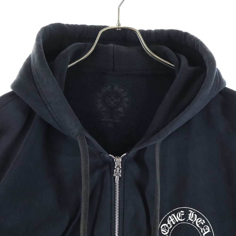 CHROME HEARTS(クロムハーツ) SWTSHRT HD ZIP ダガージップ アームフローラル バックホースシュープリント ジップアップスウェットパーカー フーディー ブラック