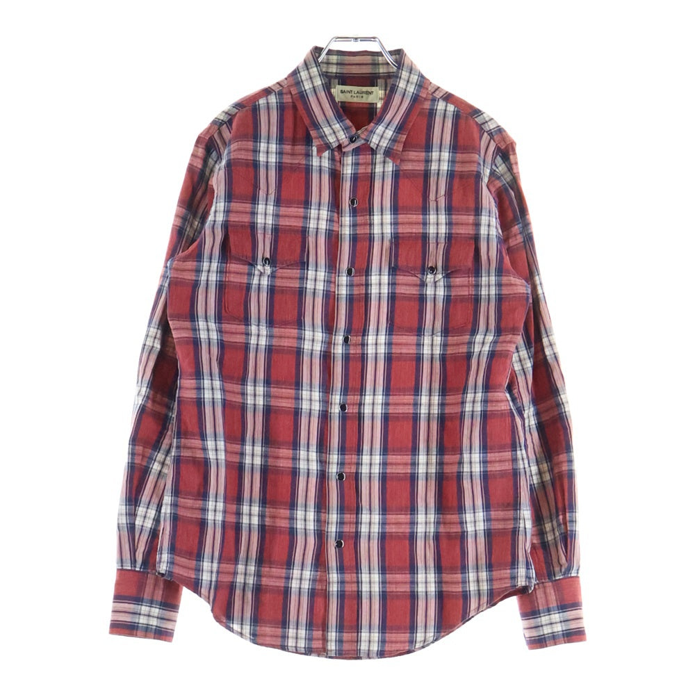 SAINT LAURENT PARIS(サンローランパリ) Flannel Check Shirt フランネルチェック長袖シャツ レッド 498101 Y843R