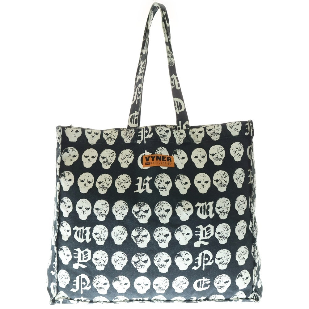 VYNER ARTICLES(ヴァイナーアーティクルズ) Skull design printed tote bag スカル デザイン プリンテッド トートバッグ ブラック