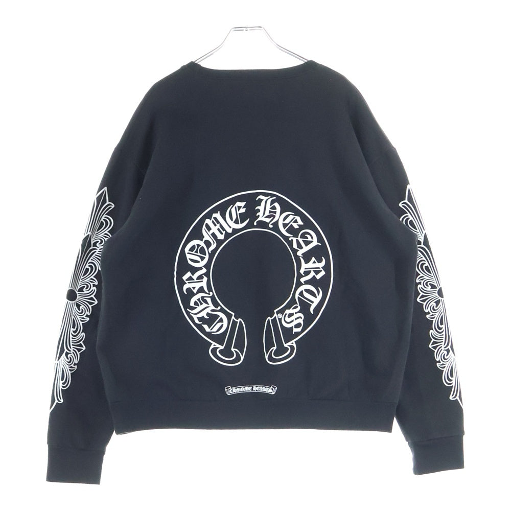 CHROME HEARTS(クロムハーツ) Horseshoe Crewneck Sweatshirt ホースシュープリント 袖フローラル クルーネックスウェットトレーナー ブラック