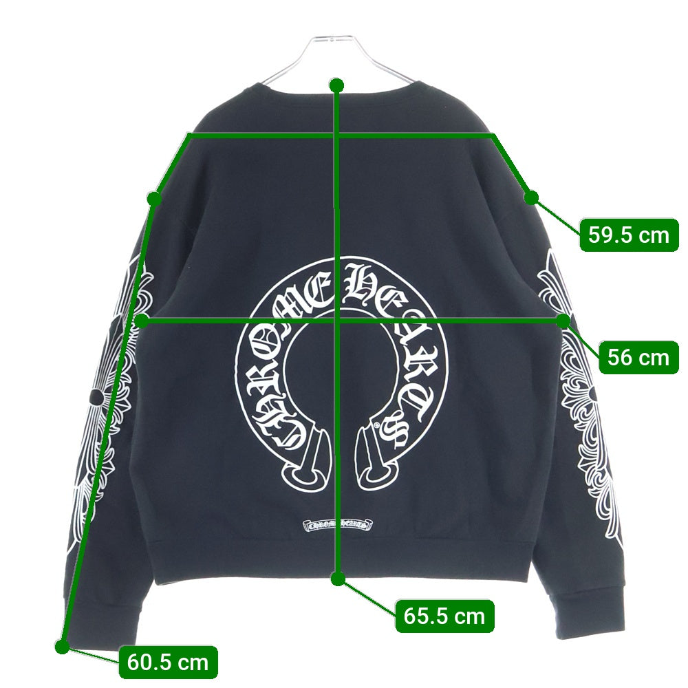 CHROME HEARTS(クロムハーツ) Horseshoe Crewneck Sweatshirt ホースシュープリント 袖フローラル クルーネックスウェットトレーナー ブラック