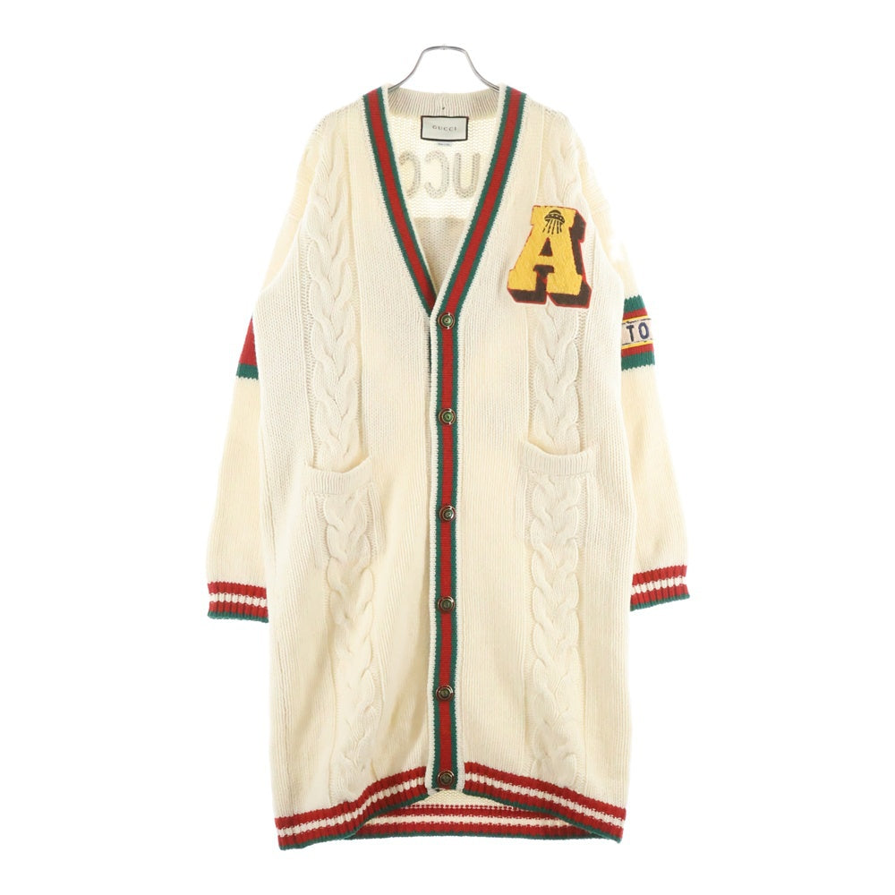 GUCCI(グッチ) Long Wool Knit Cardigan ロゴ刺繍 ロングウールニットカーディガン アイボリー 501427 X9N09