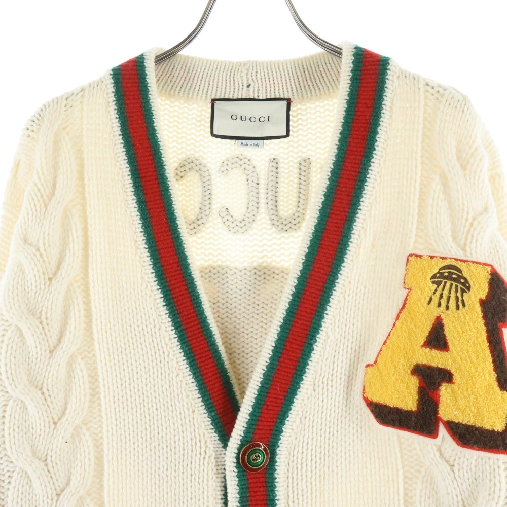 GUCCI(グッチ) Long Wool Knit Cardigan ロゴ刺繍 ロングウールニットカーディガン アイボリー 501427 X9N09