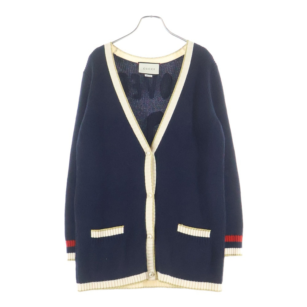 GUCCI(グッチ) Wool Knit Cardigan ラインストーン装飾 ロゴ刺繍 ウールニットカーディガン ネイビー 501427 X9N09 レディース