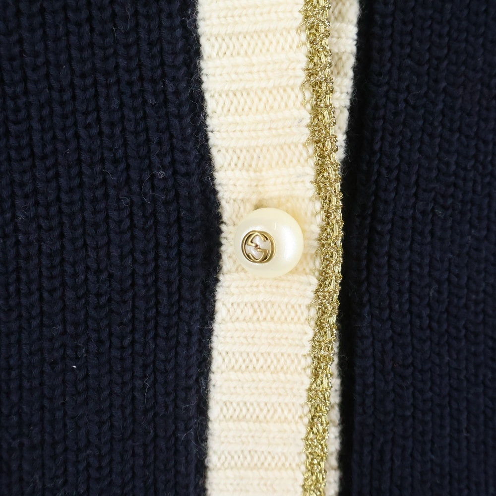 GUCCI(グッチ) Wool Knit Cardigan ラインストーン装飾 ロゴ刺繍 ウールニットカーディガン ネイビー 501427 X9N09 レディース