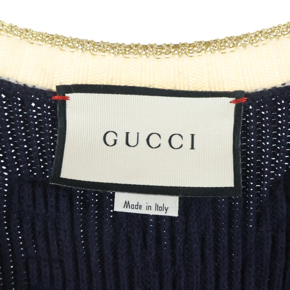 GUCCI(グッチ) Wool Knit Cardigan ラインストーン装飾 ロゴ刺繍 ウールニットカーディガン ネイビー 501427 X9N09 レディース