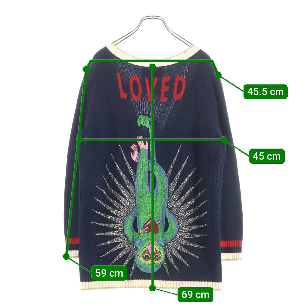 GUCCI(グッチ) Wool Knit Cardigan ラインストーン装飾 ロゴ刺繍 ウールニットカーディガン ネイビー 501427 X9N09 レディース