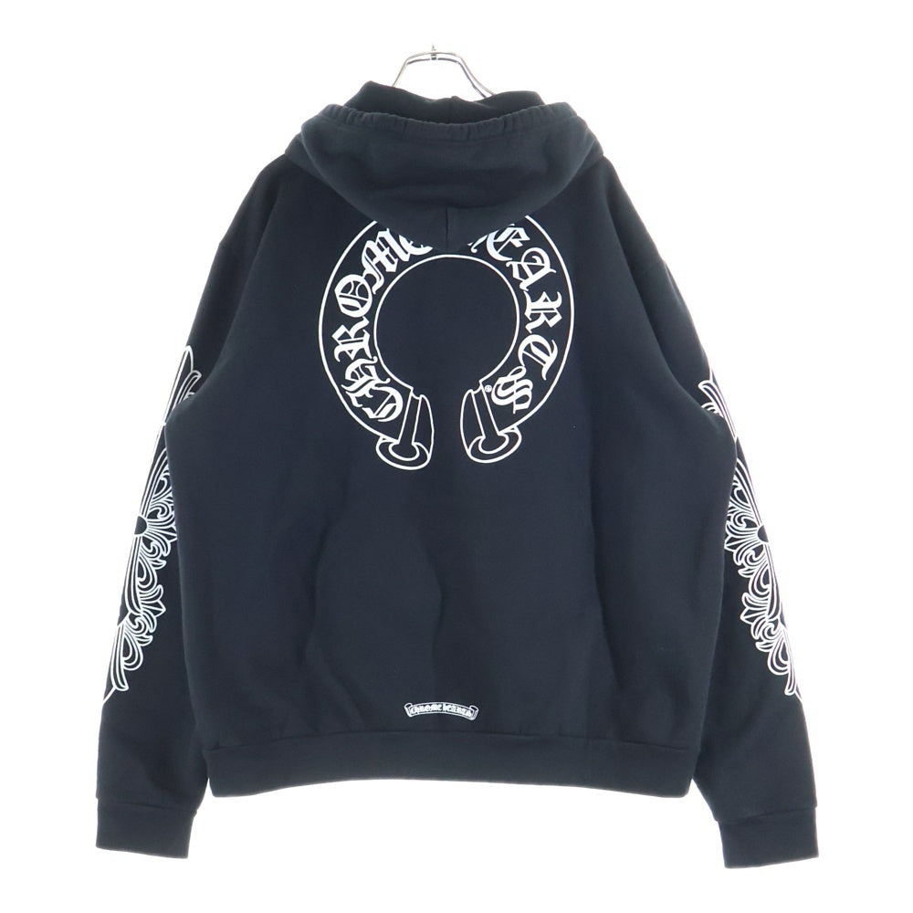 CHROME HEARTS(クロムハーツ) SWTSHRT PLVR アームフローラル バックホースシュープリント プルオーバースウェットパーカー フーディー ブラック