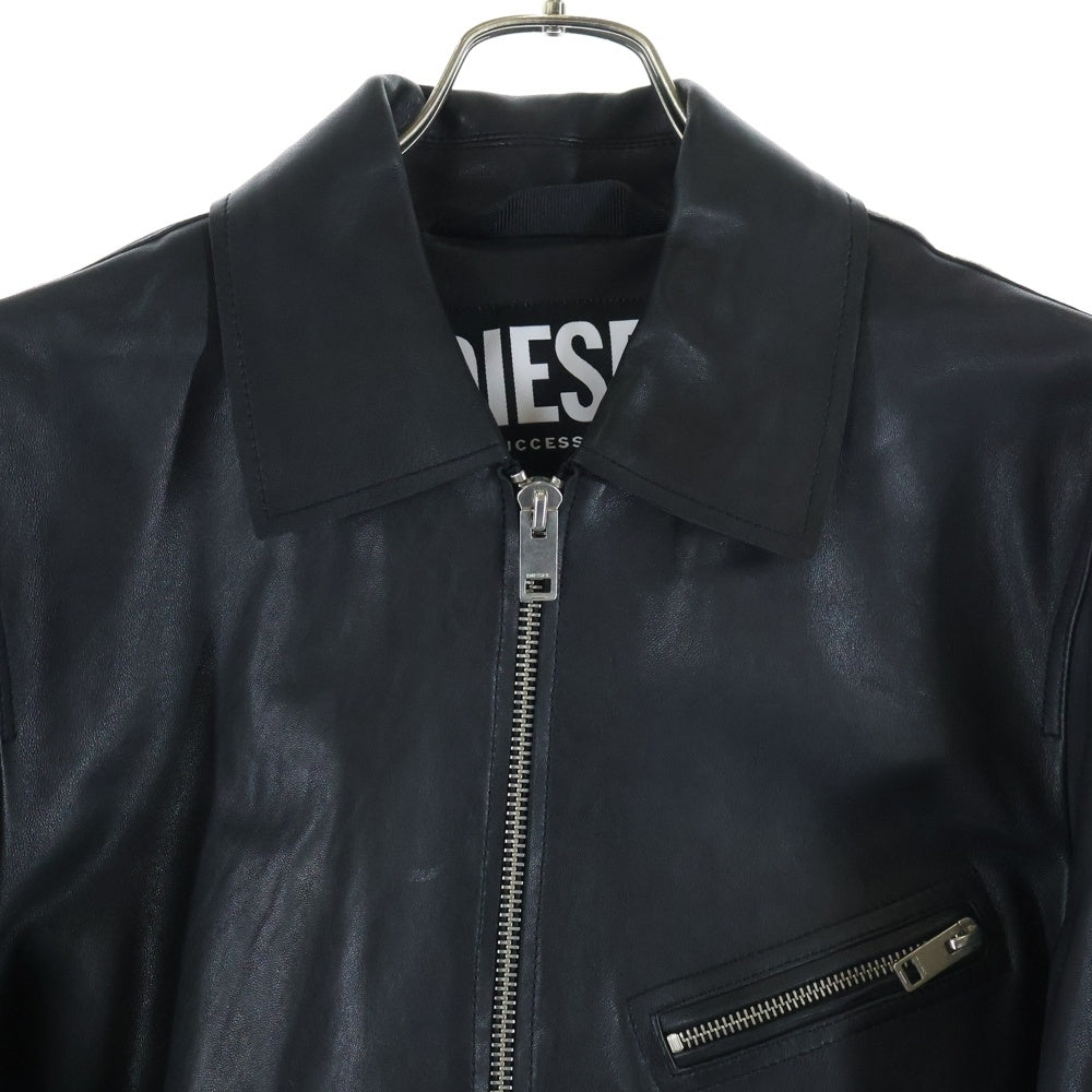 DIESEL(ディーゼル) L-KORN ラムレザー シングルレレザージャケット バイカージャケット ブラック A06348