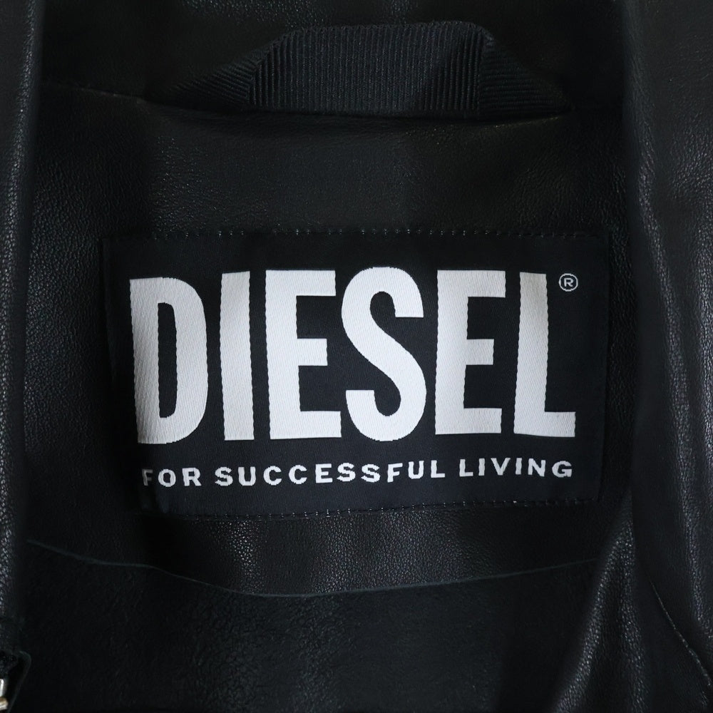 DIESEL(ディーゼル) L-KORN ラムレザー シングルレレザージャケット バイカージャケット ブラック A06348
