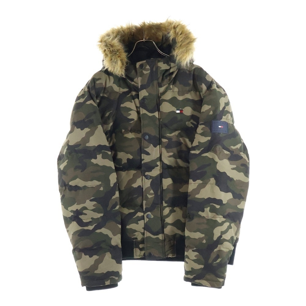 TOMMY HILFIGER(トミーヒルフィガー) ESSENTIALS HOODED BOMBER JACKET カモフラージュ 迷彩 ファー付き 中綿ジャケット カーキ 159AP863