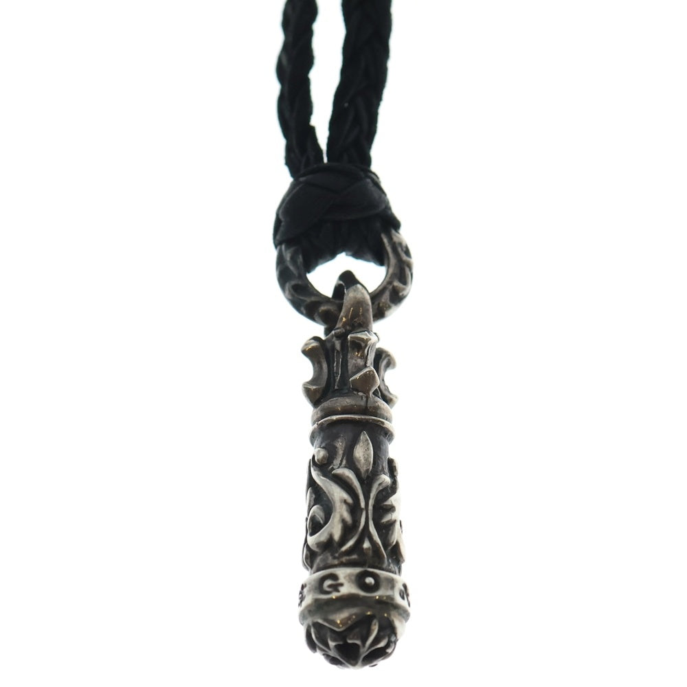 A&G(エーアンドジー) ROLLER LEATHER BRAID ローラー レザーブレイド ペンダントトップ ネックレス ブラック/シルバー