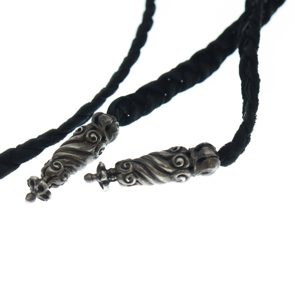 A&G(エーアンドジー) ROLLER LEATHER BRAID ローラー レザーブレイド ペンダントトップ ネックレス ブラック/シルバー
