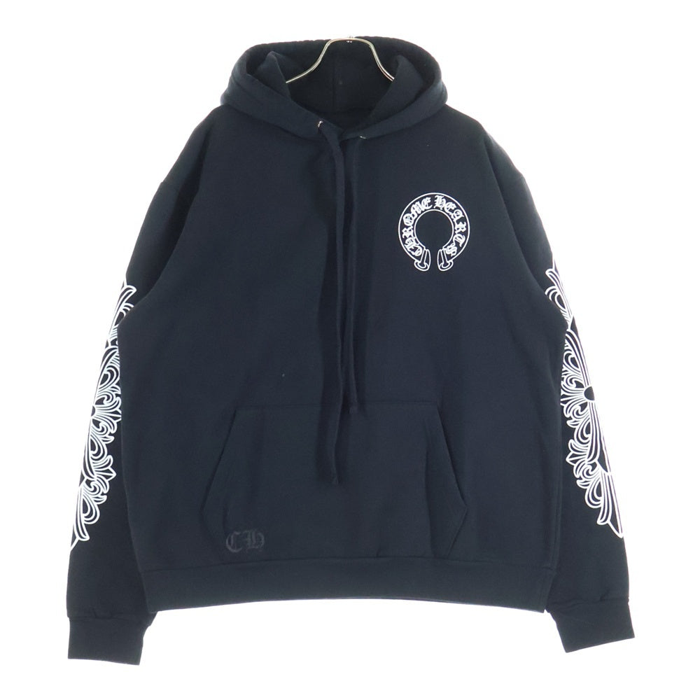 CHROME HEARTS(クロムハーツ) HORSESHOE PULLOVER HOODIE ホースシュープリント アームフローラル プルオーバースウェットパーカー フーディ ブラック