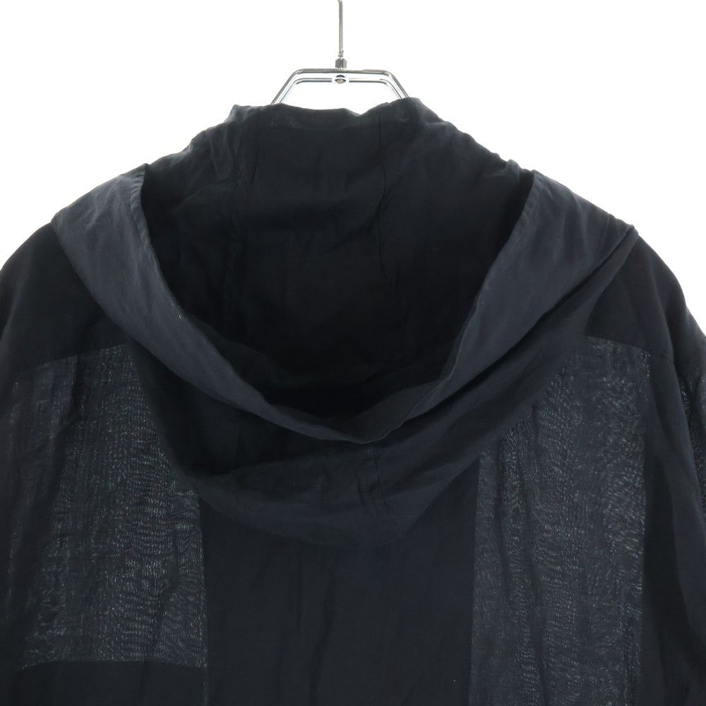 Yohji Yamamoto POUR HOMME(ヨウジヤマモト プールオム) 24SS CM CELLULOSE LAWN A ZIPPER HOOD B セルロース ローン ジップアップ フーディ コート ブラック HS-B09-200