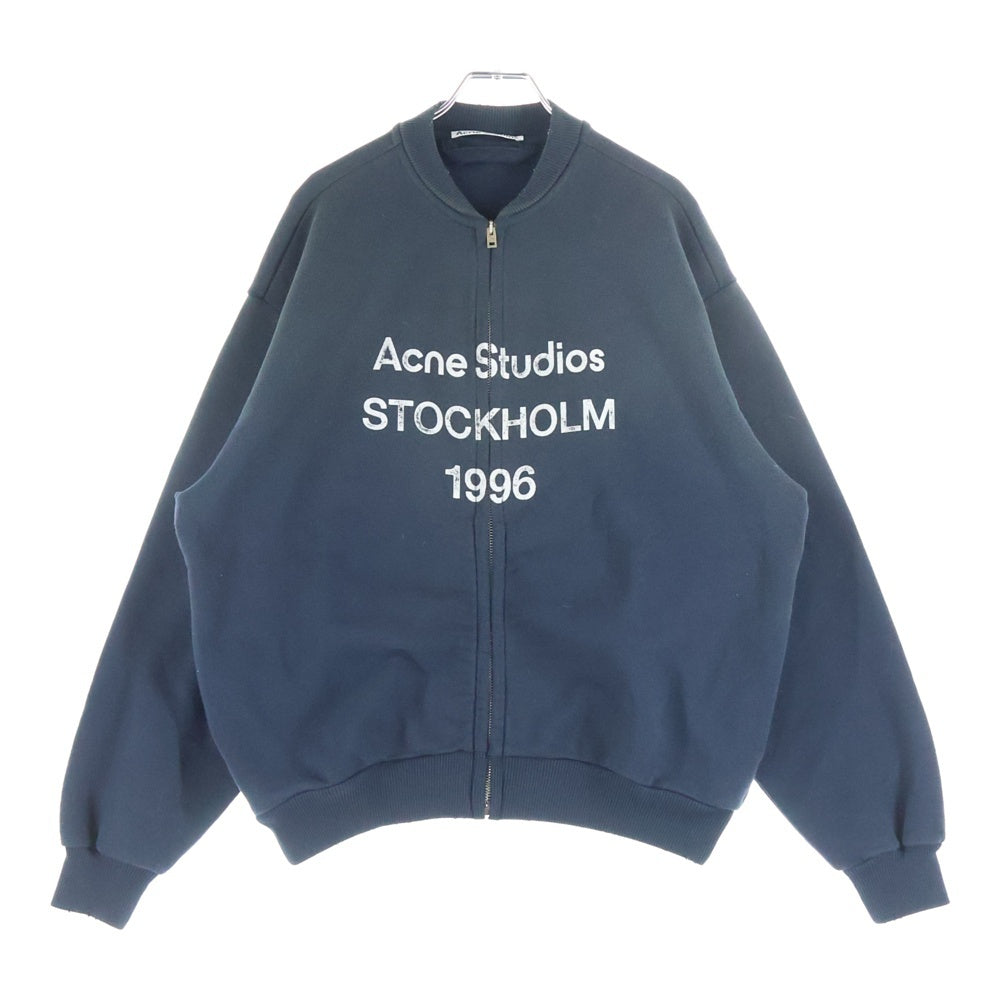 Acne Studios(アクネ ストゥディオズ) 25SS LOGO ZIP SWEATER ダメージ加工 フロントロゴ ジップアップスウェット ブラック FN-UX-SWEA000052