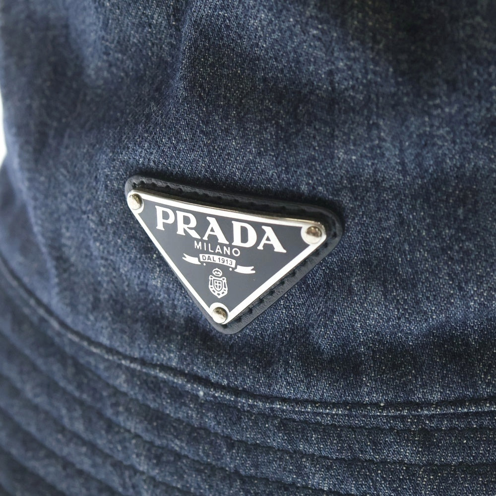 PRADA(プラダ) トライアングルロゴ バケットハット 帽子 インディゴブルー デニム 2HC137 レディース
