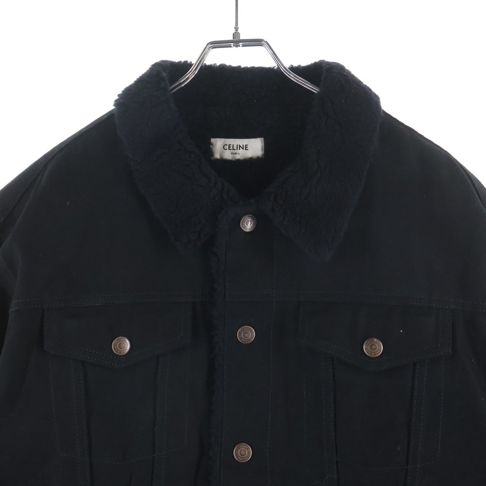 CELINE(セリーヌ) 22AW Back Logo Jacket ライトストーン バックロゴ ボア デニムジャケット トラッカージャケット ブラック 2Q523085T