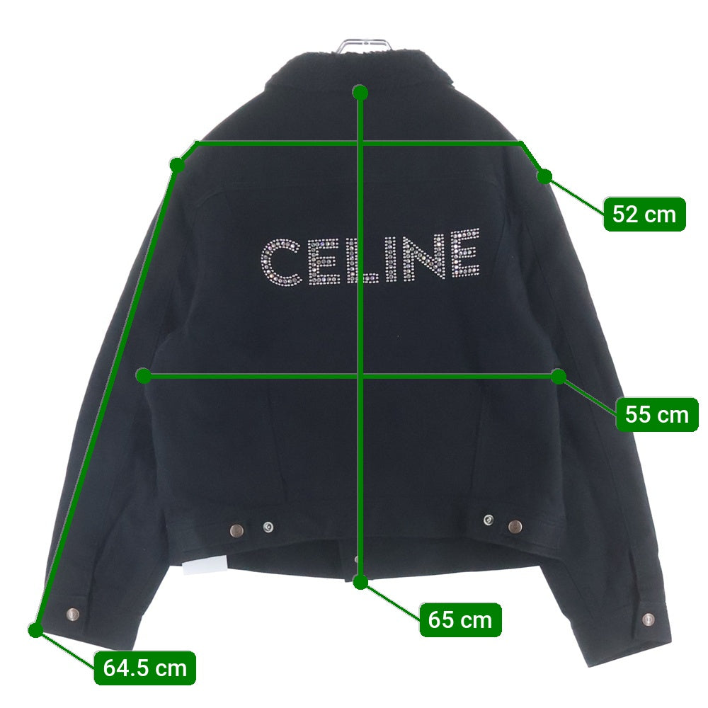 CELINE(セリーヌ) 22AW Back Logo Jacket ライトストーン バックロゴ ボア デニムジャケット トラッカージャケット ブラック 2Q523085T