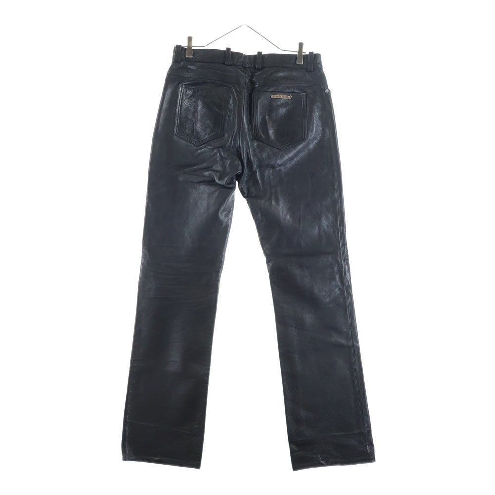 CHROME HEARTS(クロムハーツ) LTHR PANTS フレアニー クロスボールボタンフライ レザーパンツ ブラック