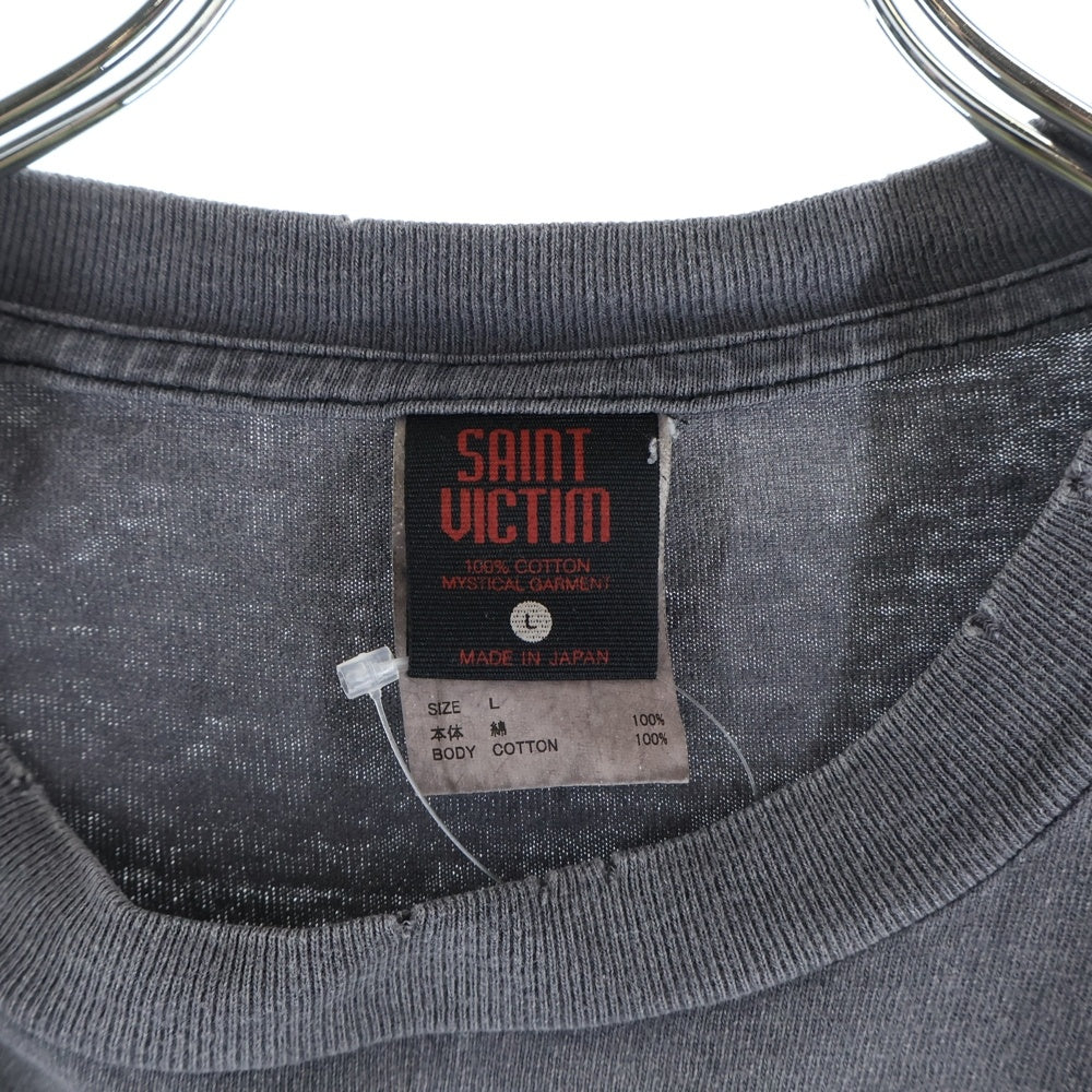 SAINT MICHAEL(セントマイケル) 24SS ×EVANGELION EV SS TEE NEON GNSIS エヴァンゲリオン ダメージ加工 半袖Tシャツ グレー SM-YS8-0000-C24