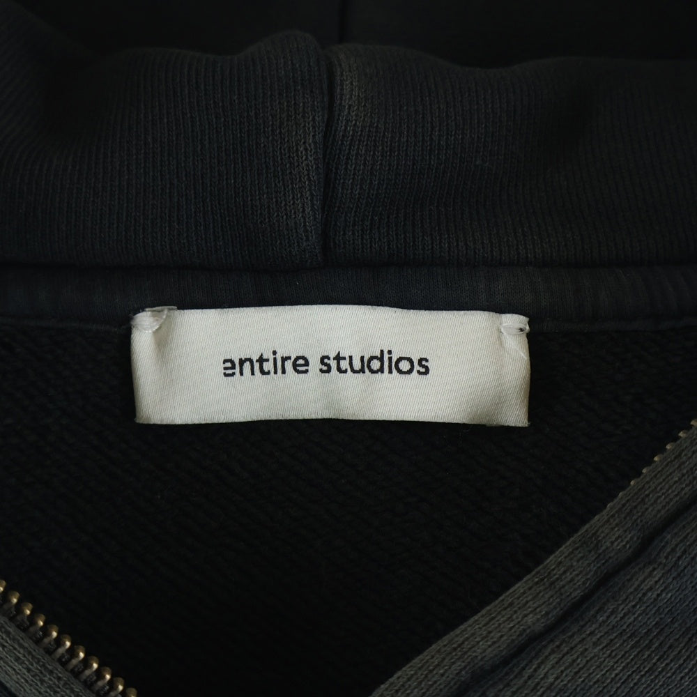 entire studios(エンタイア スタジオ) ETERNAL ZIP ウォッシュド加工 フルジップ ジップアップスウェットパーカー ブラック UNU-25-1003