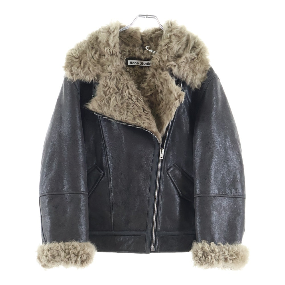Acne Studios(アクネ ストゥディオズ) バックロゴプレート ダブルブレスト レザーシアリングジャケット ブラウン レディース FN-WN-LEAT000402