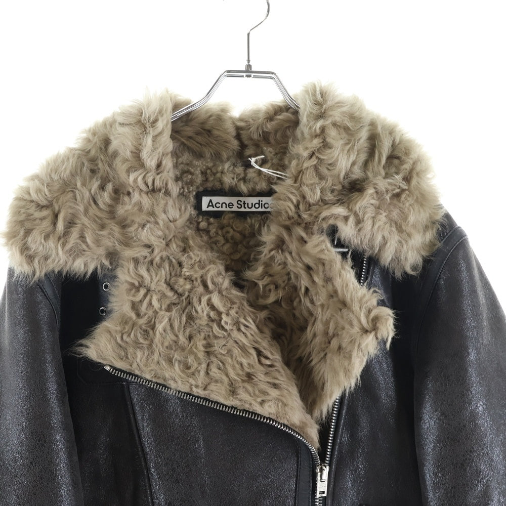 Acne Studios(アクネ ストゥディオズ) バックロゴプレート ダブルブレスト レザーシアリングジャケット ブラウン レディース FN-WN-LEAT000402