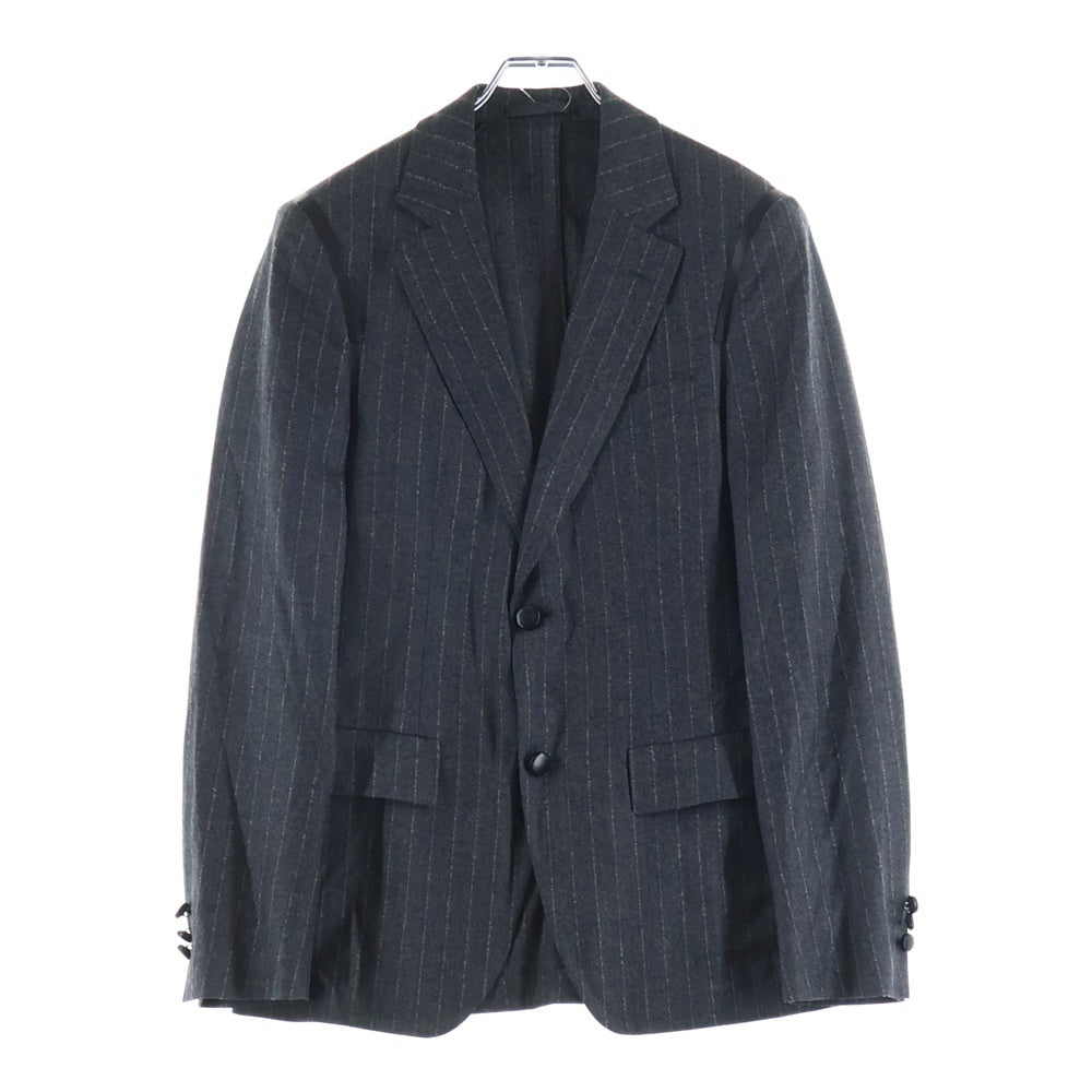 Salvatore Ferragamo(サルヴァトーレ フェラガモ) 2B ショルダーレザー ストライプ ウールテーラードジャケット グレー 3526-010