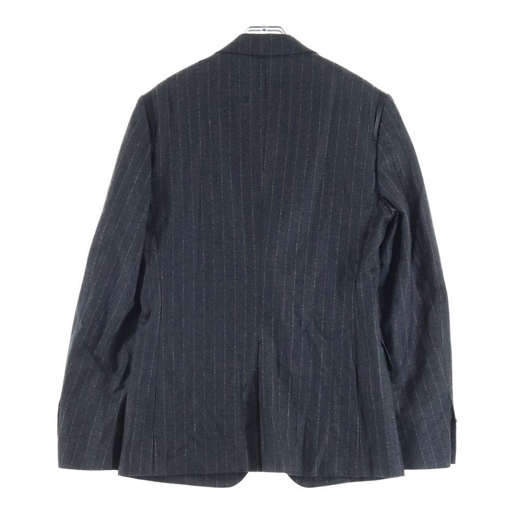 Salvatore Ferragamo(サルヴァトーレ フェラガモ) 2B ショルダーレザー ストライプ ウールテーラードジャケット グレー 3526-010
