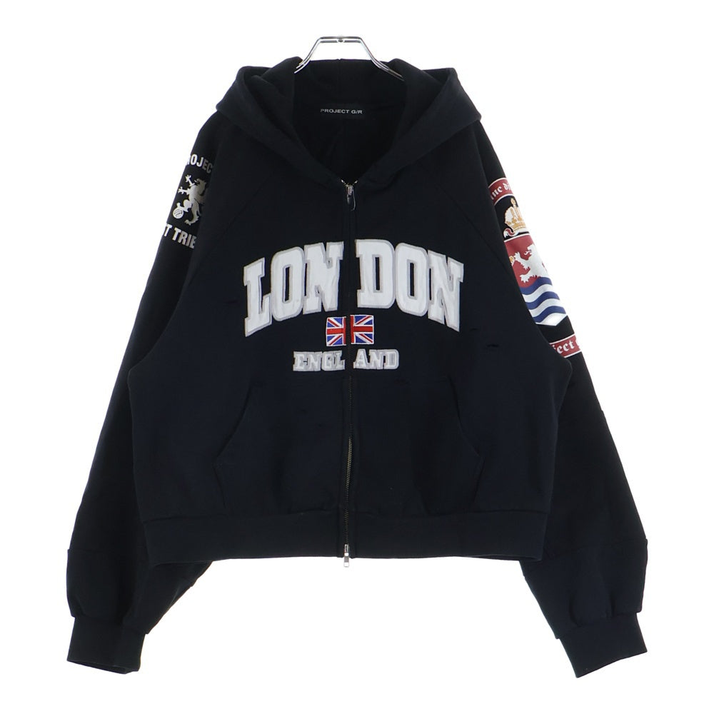 PROJECT G/R(プロジェクトジーアール) RECONSTRUCTED FOLDED ZIP HOODIE 再構築 ジップアップ フーディー パーカー ブラック
