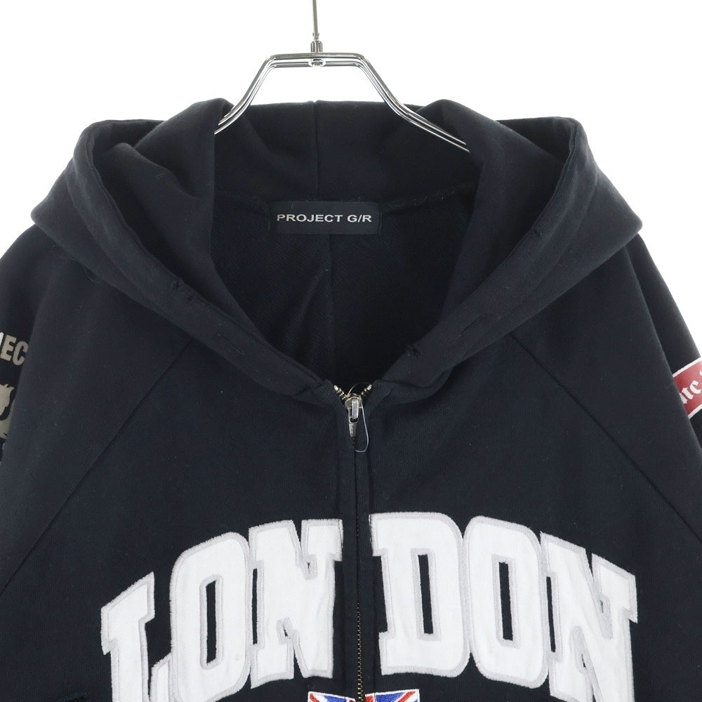 PROJECT G/R(プロジェクトジーアール) RECONSTRUCTED FOLDED ZIP HOODIE 再構築 ジップアップ フーディー パーカー ブラック