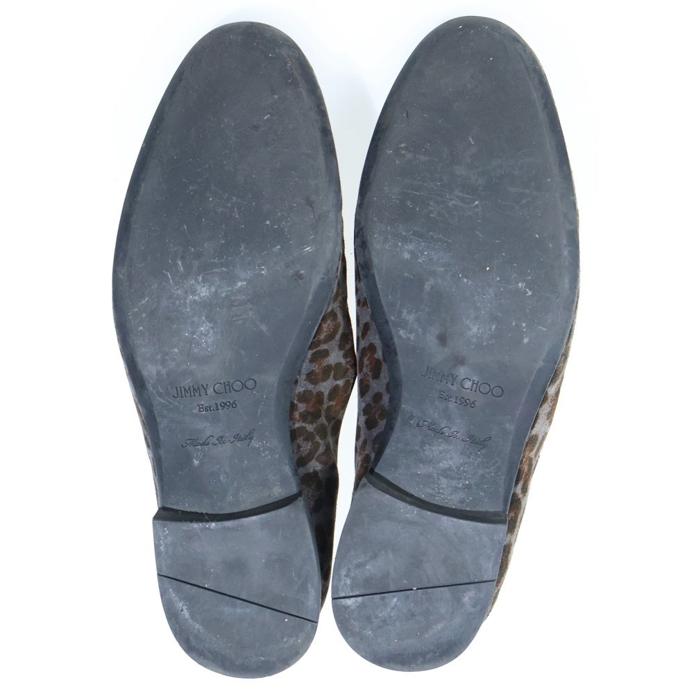 JIMMY CHOO(ジミーチュウ) レオパード スウェード ヴァンプローファー ローカットシューズ ブラック グレー