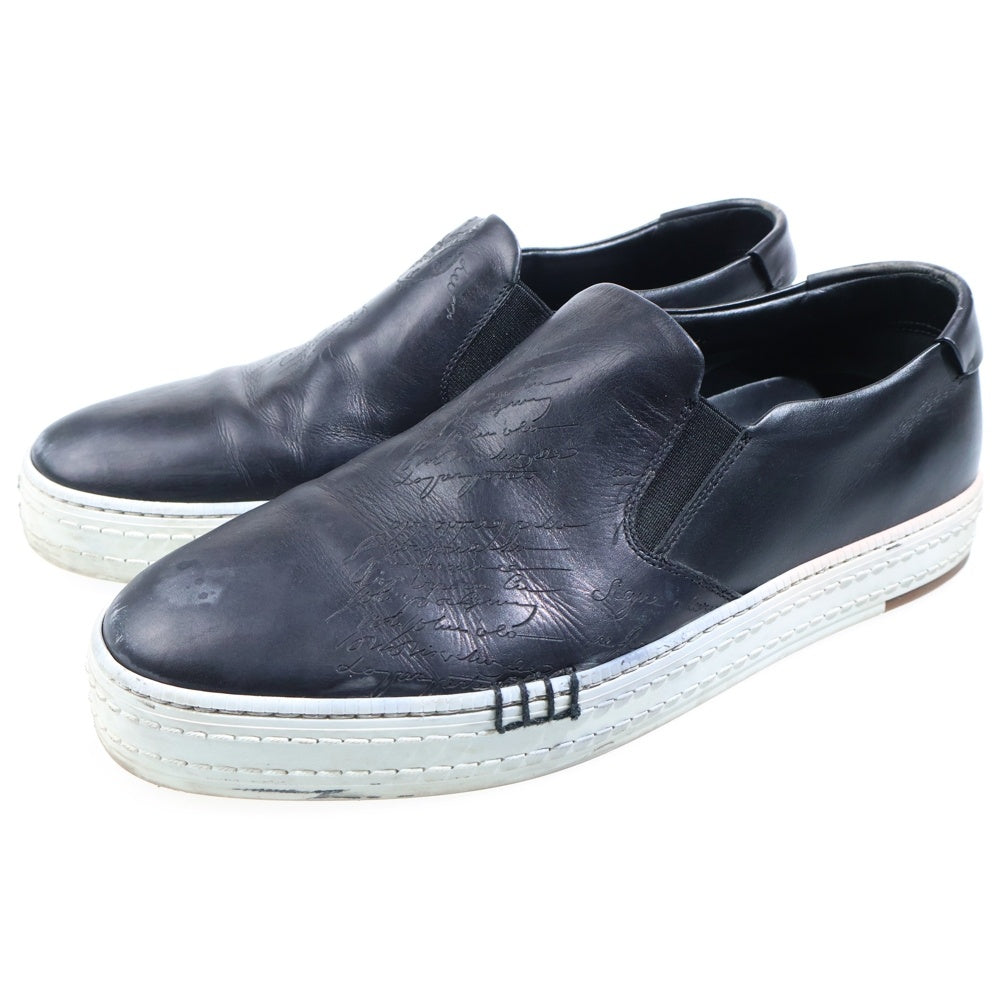 Berluti(ベルルッティ) プレイタイム スクリット カリグラフィ レザースリッポン ローカットスニーカー ブラック