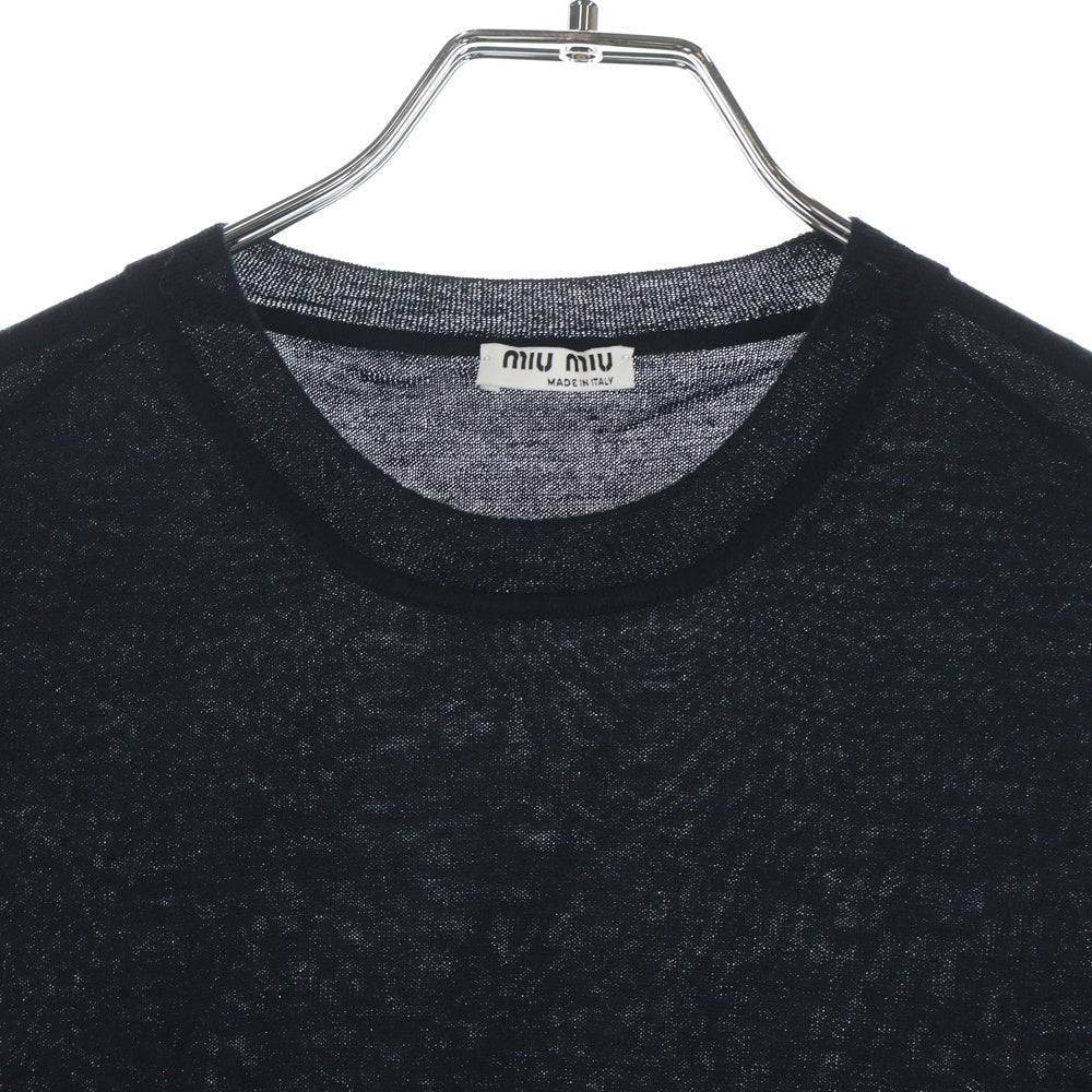 miumiu(ミュウミュウ) Silk Knit Sweater シルク混 クルーネックウールニットセーター ブラック ETC0273 レディース