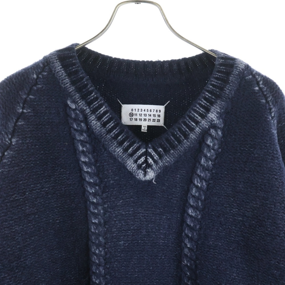 Maison Margiela(メゾンマルジェラ) 22SS V Neck Heavy Knit Sweater パッチワーク Vネック ヘビーニットセーター ネイビー S50GP0267 S17996