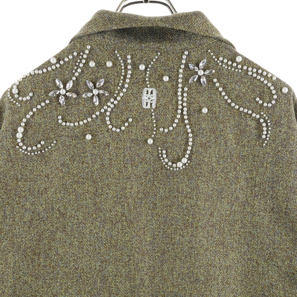 BIRTH OF ROYAL CHILD(バースオブロイヤルチャイルド) Diamond Floral Knit パール装飾 長袖ツイードシャツ ベージュ