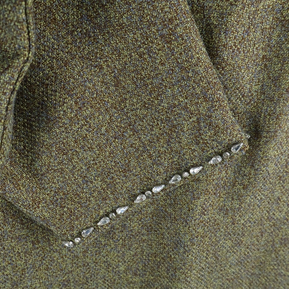 BIRTH OF ROYAL CHILD(バースオブロイヤルチャイルド) Diamond Floral Knit パール装飾 長袖ツイードシャツ ベージュ